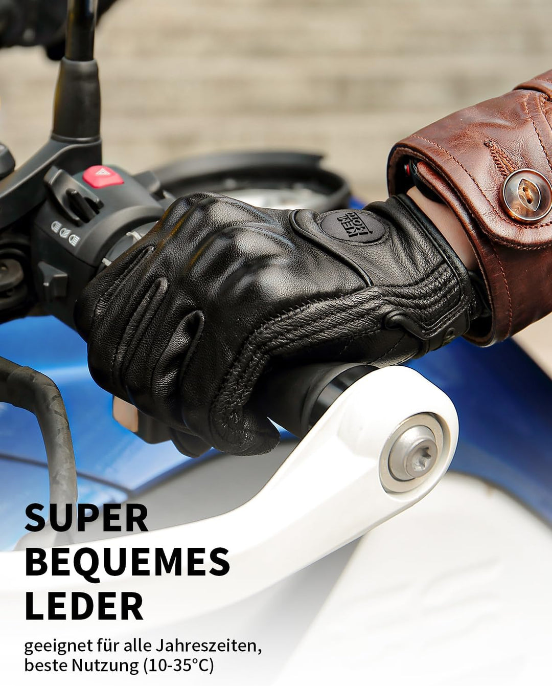 Leder Motorradhandschuhe mit Touchscreen & Knöchelprotektor