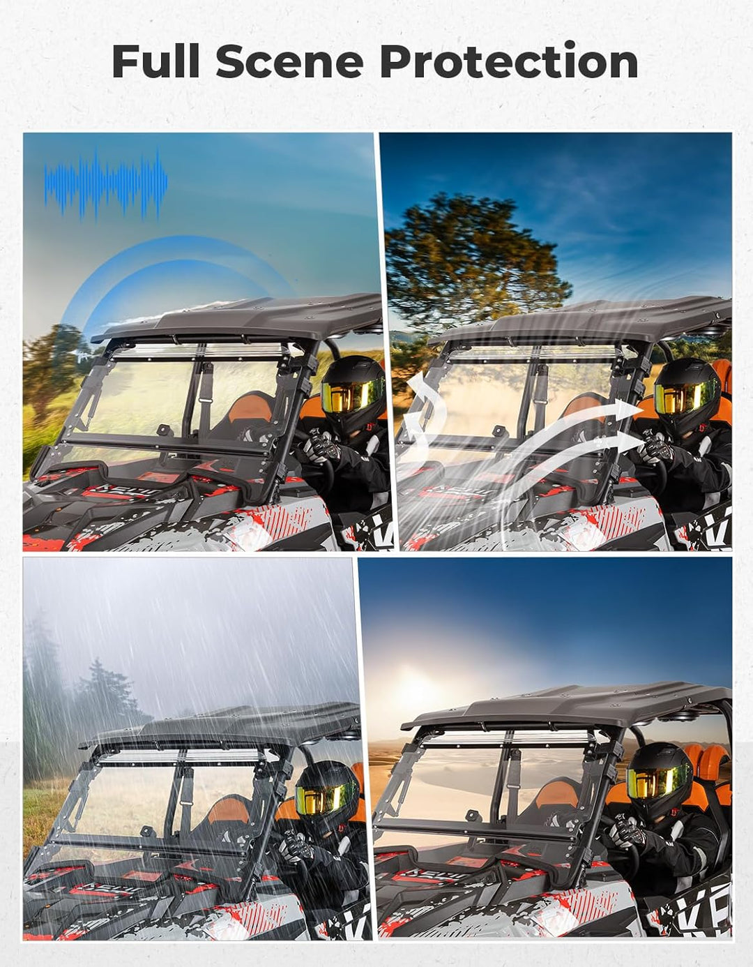 2-in-1 Klappbare Windschutzscheibe kompatibel mit Polaris RZR XP 1000 / Turbo (2019-2023), 2 & 4 Sitzer