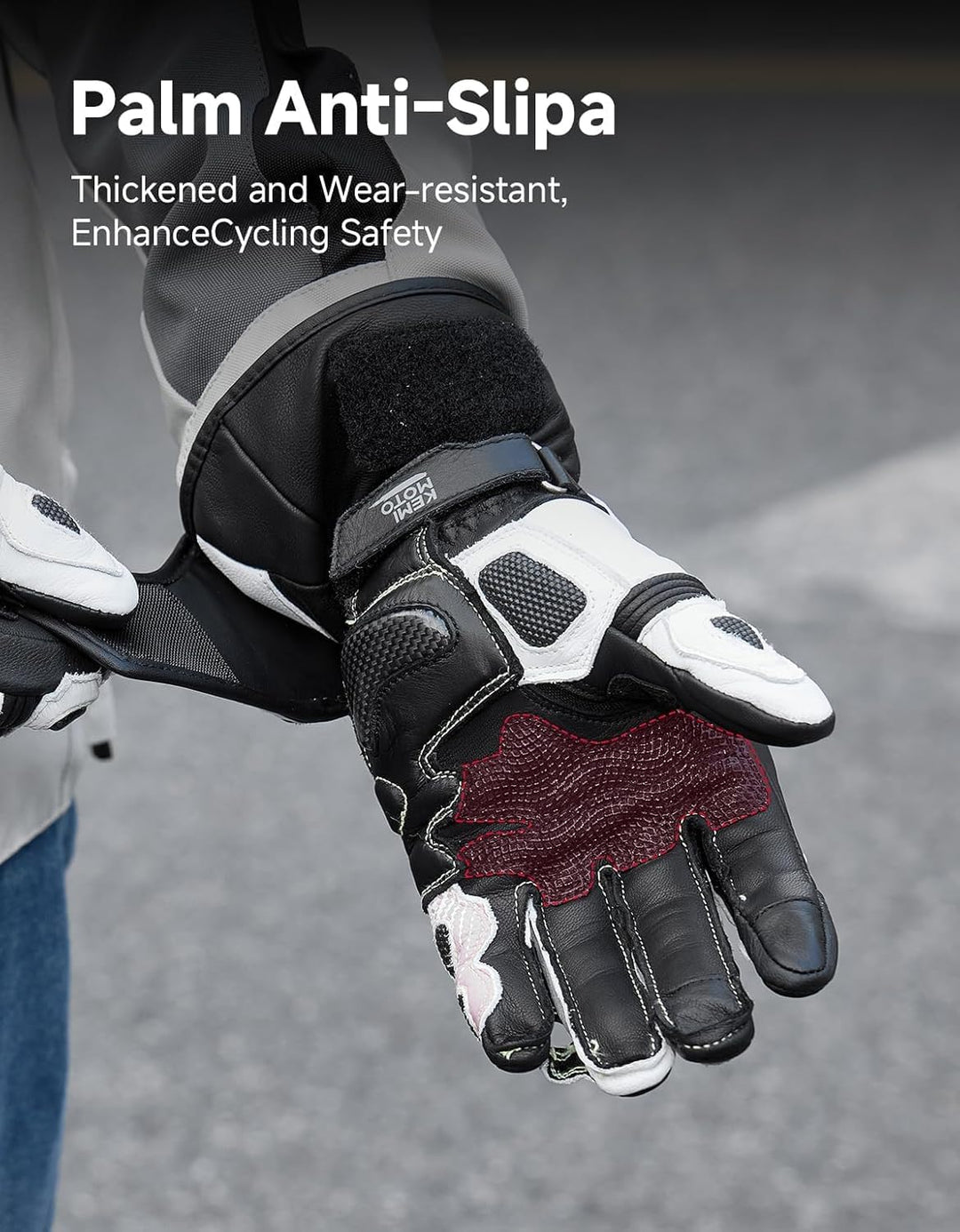 KEMIMOTO Motorradhandschuhe Leder Damen mit Carbon-Knöchelschutz, Touchscreen & schmaler Passform