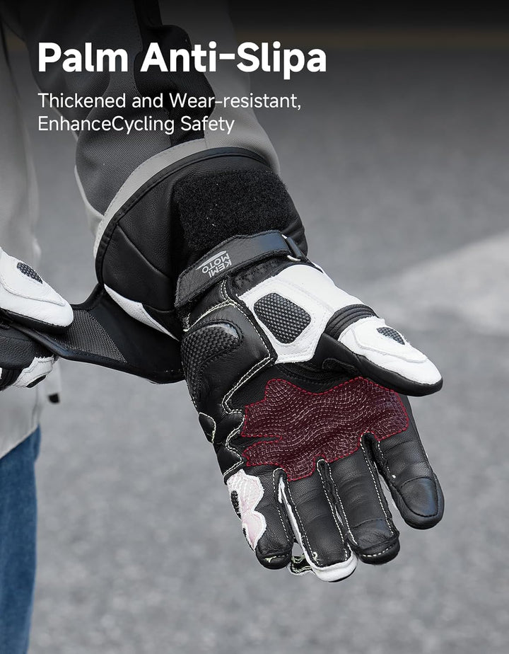 KEMIMOTO Motorradhandschuhe Leder Damen mit Carbon-Knöchelschutz, Touchscreen & schmaler Passform