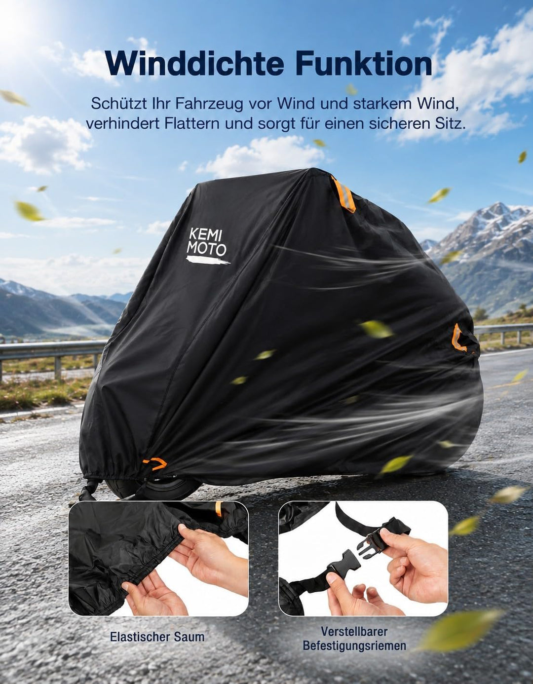 KEMIMOTO Motorrad Abdeckplane 210D Oxford mit Schlossöffnungen