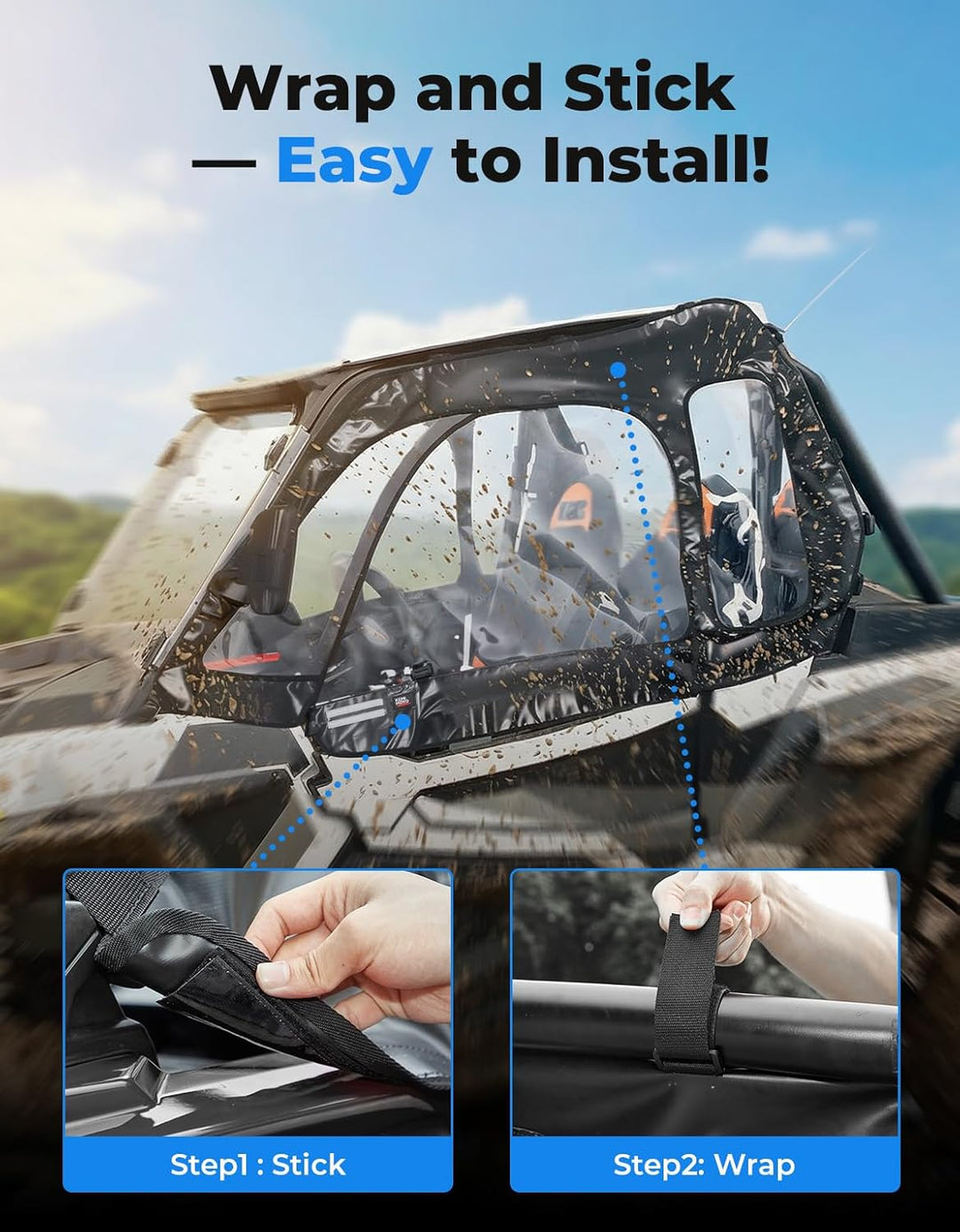 UTV Soft-Obentüren Kabinenverkleidung Set für Polaris RZR XP 1000 / Turbo (2014-2023), Flexible Textile Türoberteile