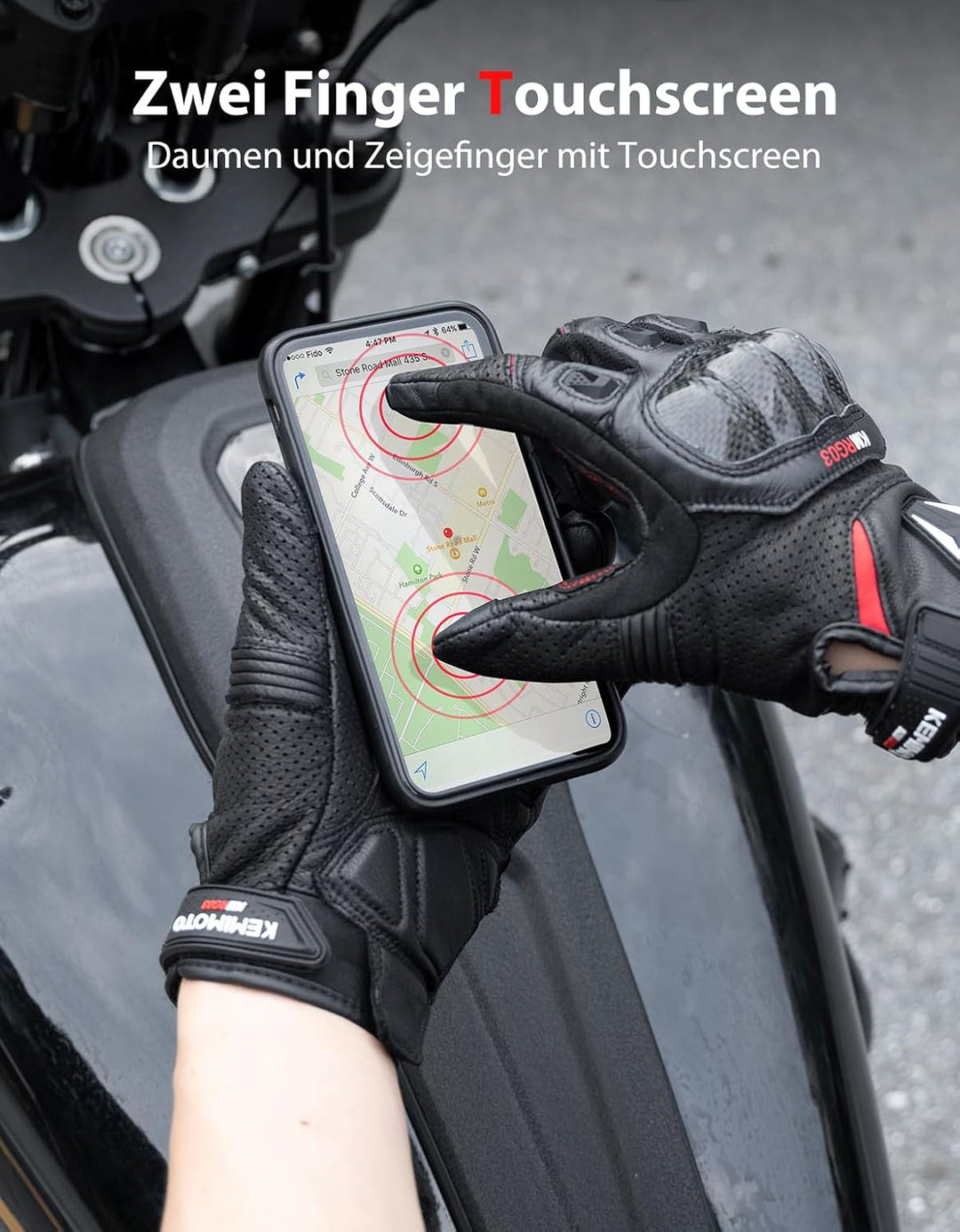 Leder Motorradhandschuhe mit Touchscreen für Herren