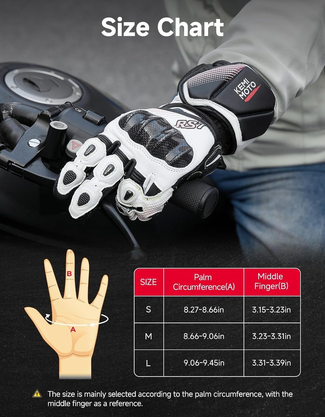 KEMIMOTO Motorradhandschuhe Leder Damen mit Carbon-Knöchelschutz, Touchscreen & schmaler Passform