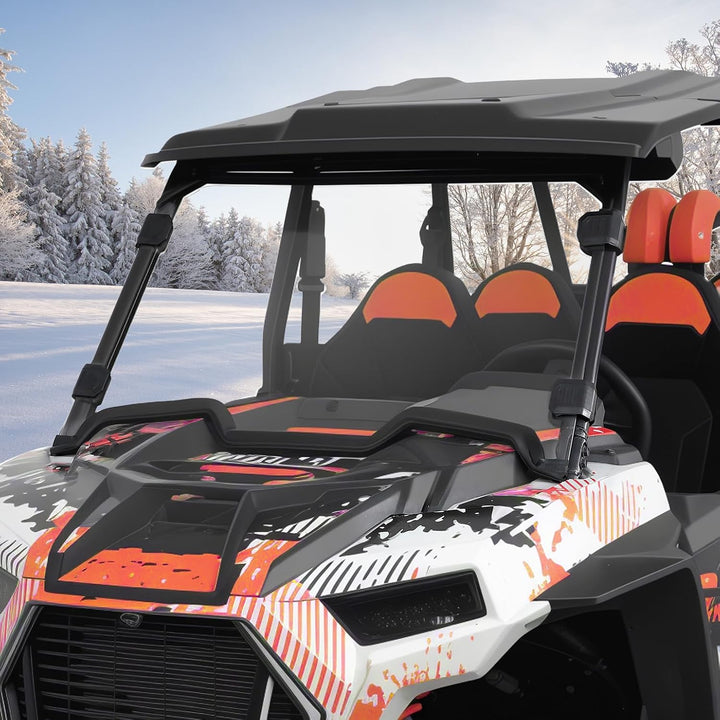 Vollständige Front-Windschutzscheibe mit 4 schwarzen Befestigungsklemmen für Polaris RZR