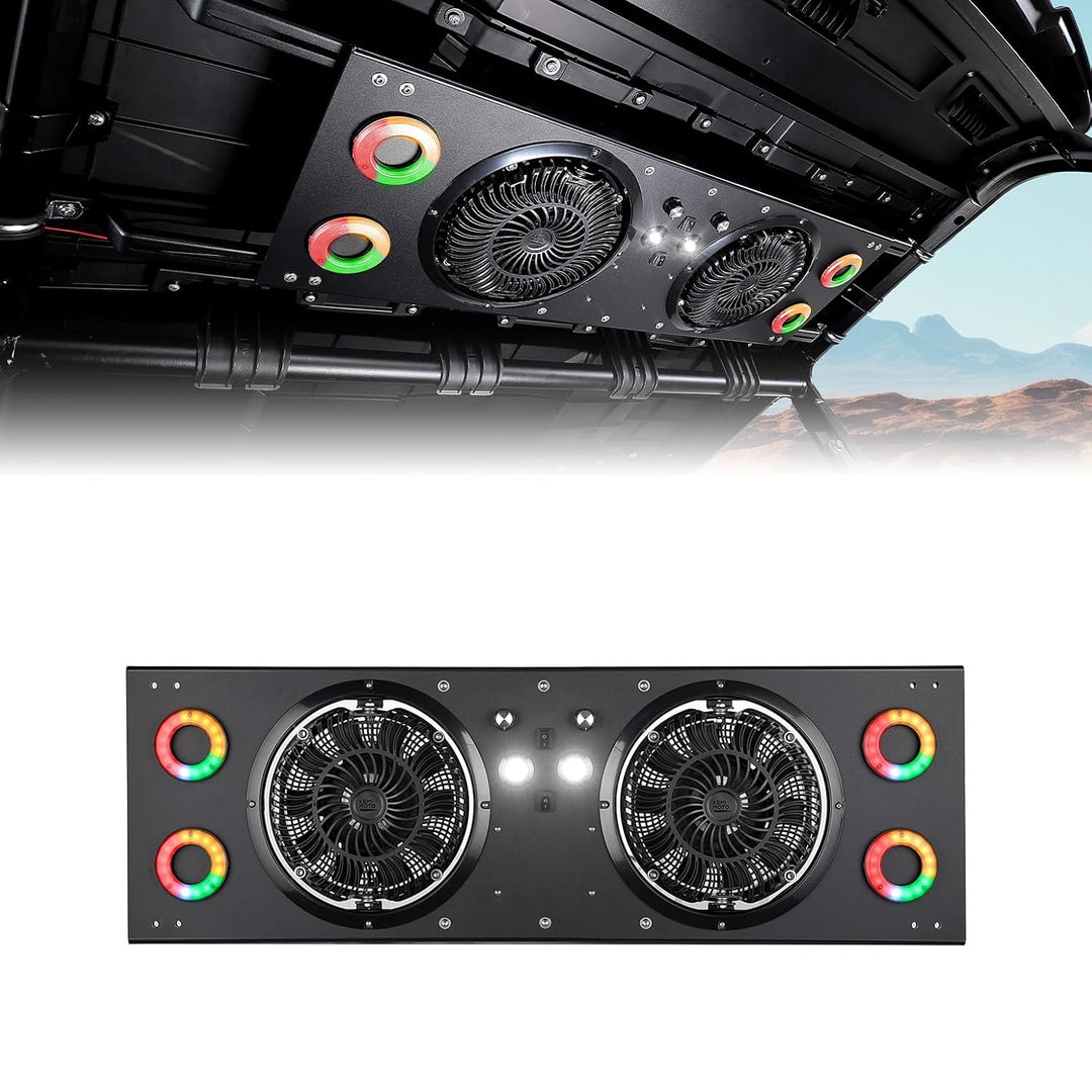 Deckenventilator mit RGB-Beleuchtung für UTVs mit einer Dachbreite von 57–42 Zoll, geeignet für Polaris Ranger, RZR, Can-Am Defender und CFMOTO Uforce