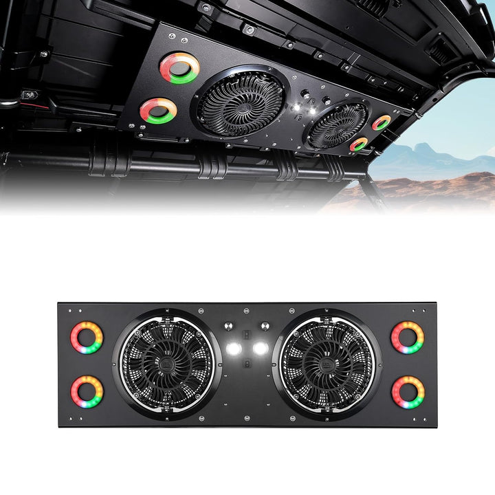 Deckenventilator mit RGB-Beleuchtung für UTVs mit einer Dachbreite von 57–42 Zoll, geeignet für Polaris Ranger, RZR, Can-Am Defender und CFMOTO Uforce
