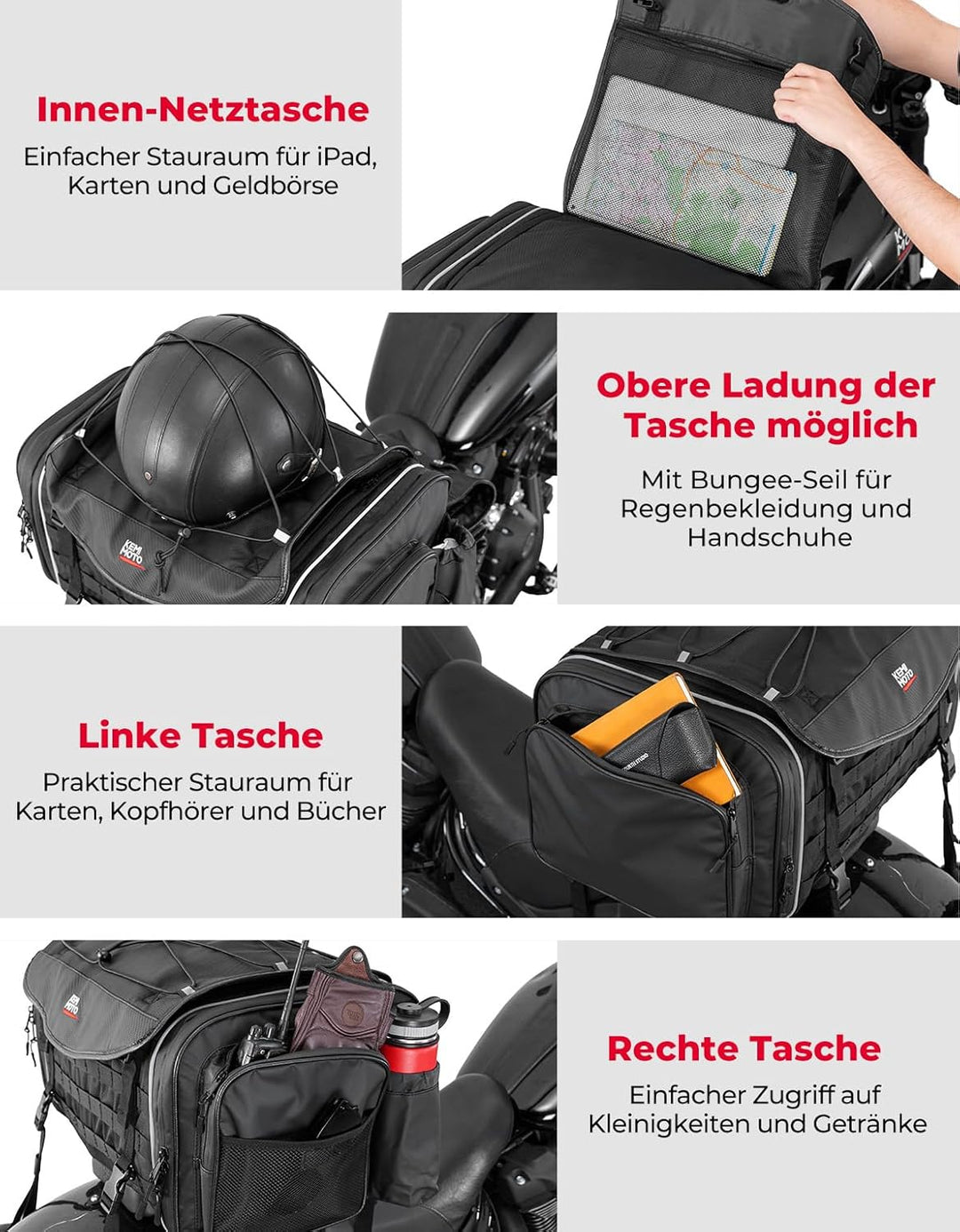Motorrad Hecktasche 45-55L für Sattel & Gepäck