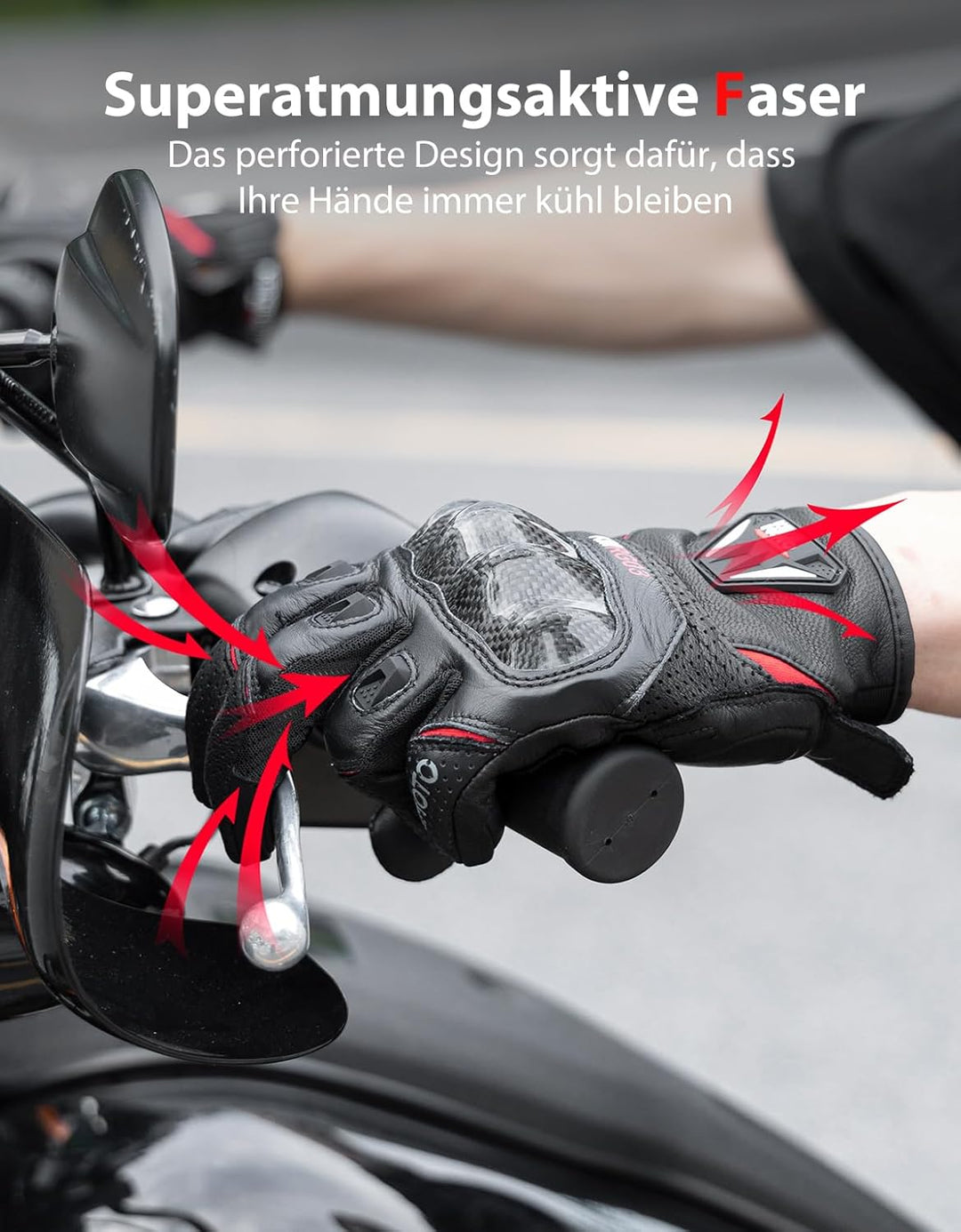 Leder Motorradhandschuhe mit Touchscreen für Herren