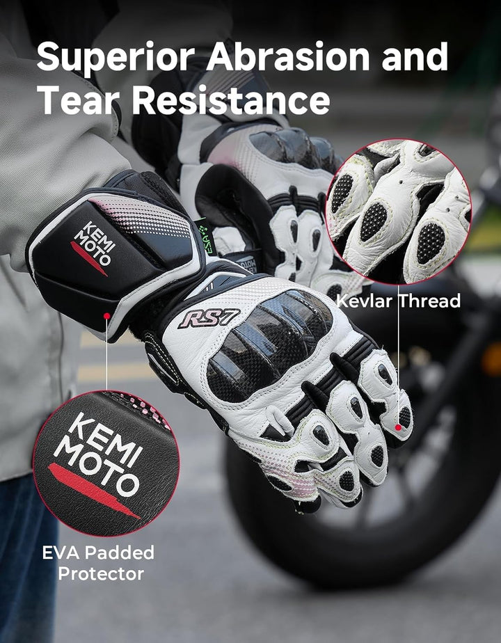 KEMIMOTO Motorradhandschuhe Leder Damen mit Carbon-Knöchelschutz, Touchscreen & schmaler Passform