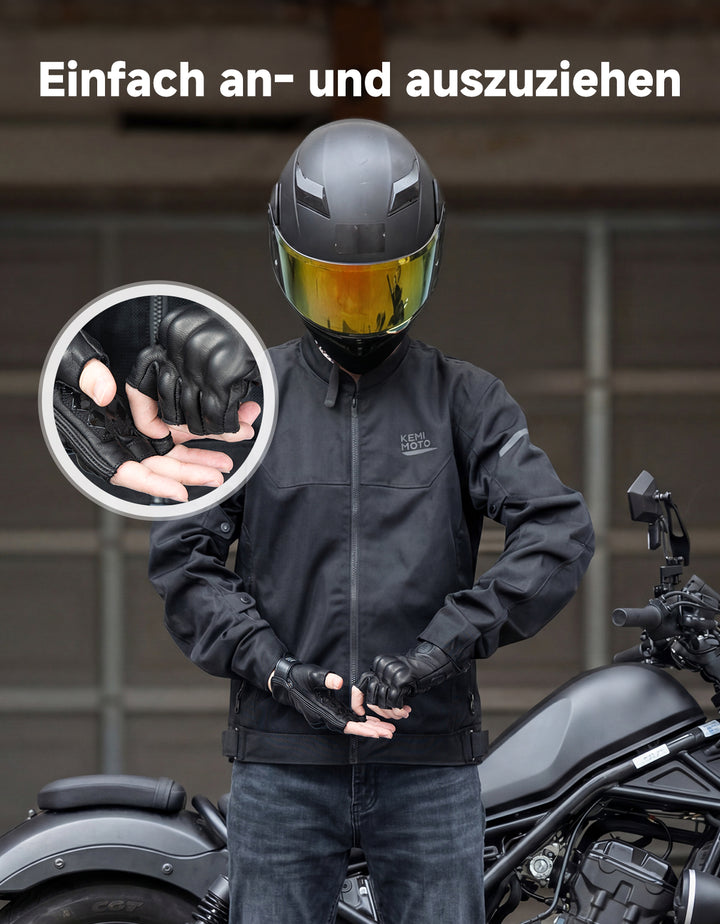 Motorradhandschuhe Leder Protektor mit PVC-Schutzschale & Belüftung