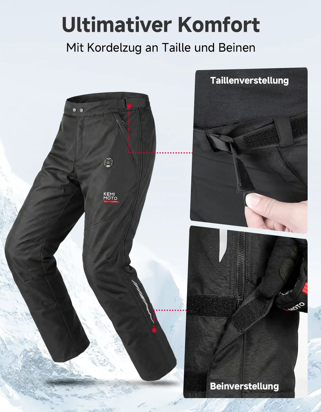 Beheizbare Motorradhose mit CE-Schutz & SBS-Seitenzippern