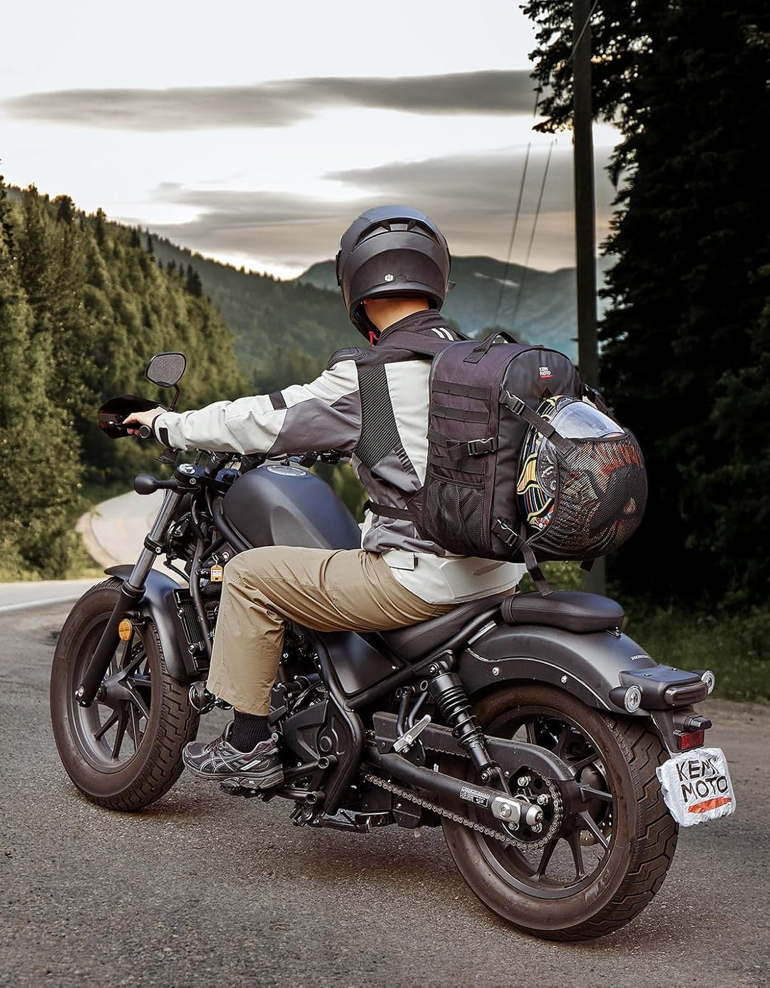 Motorradhelm Rucksack 35L mit verstecktem Helmnetz