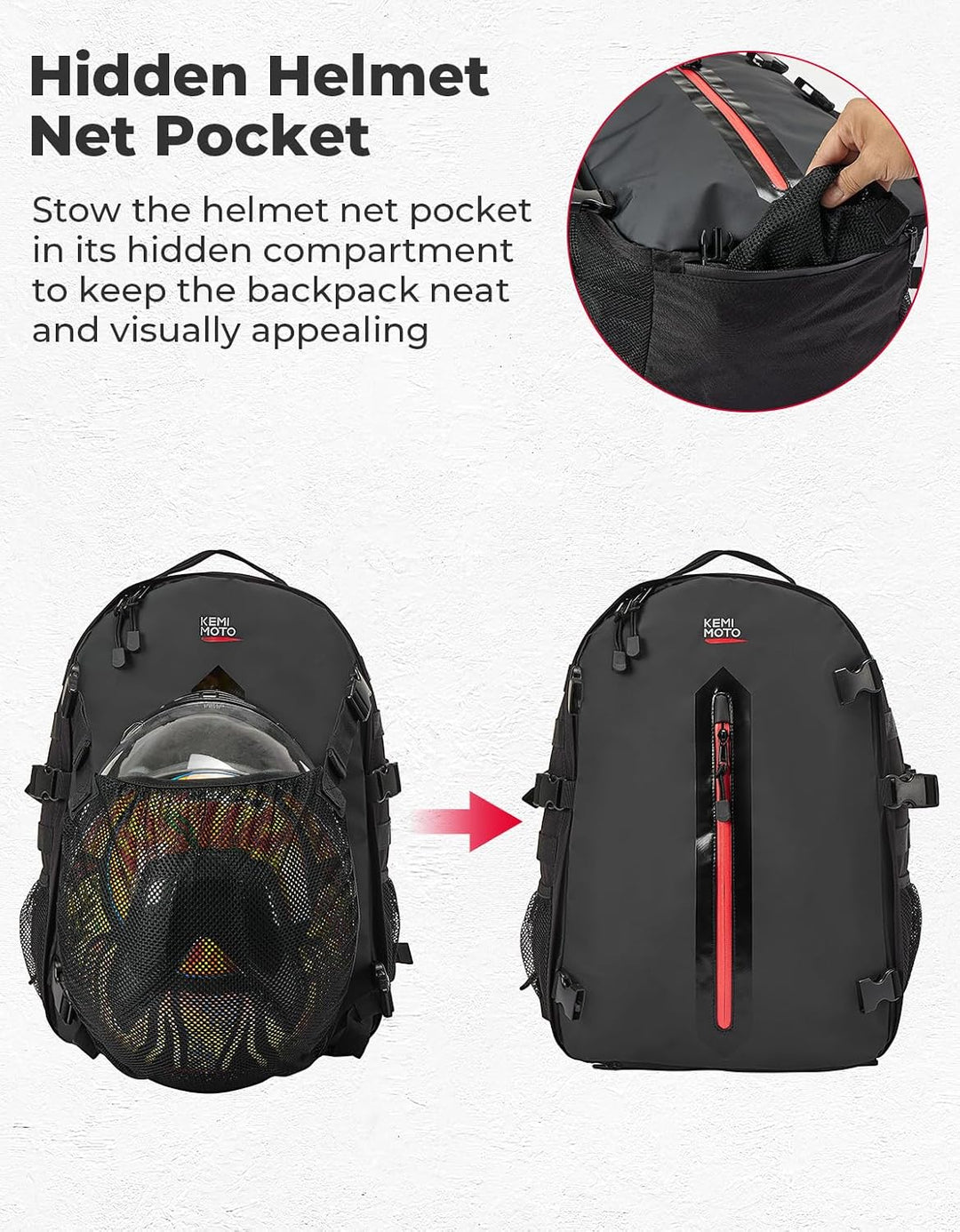 20L Motorcycle Helmet Backpack with Hidden Helmet Net