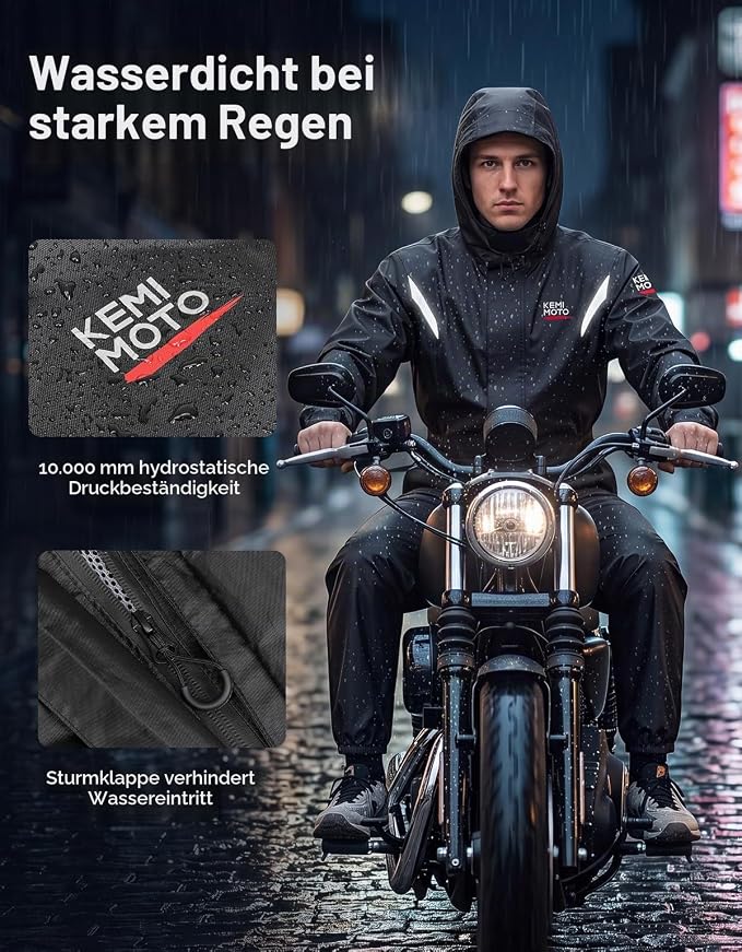 Wasserdichter Motorrad-Regenanzug für Herren mit atmungsaktivem Rückenbereich