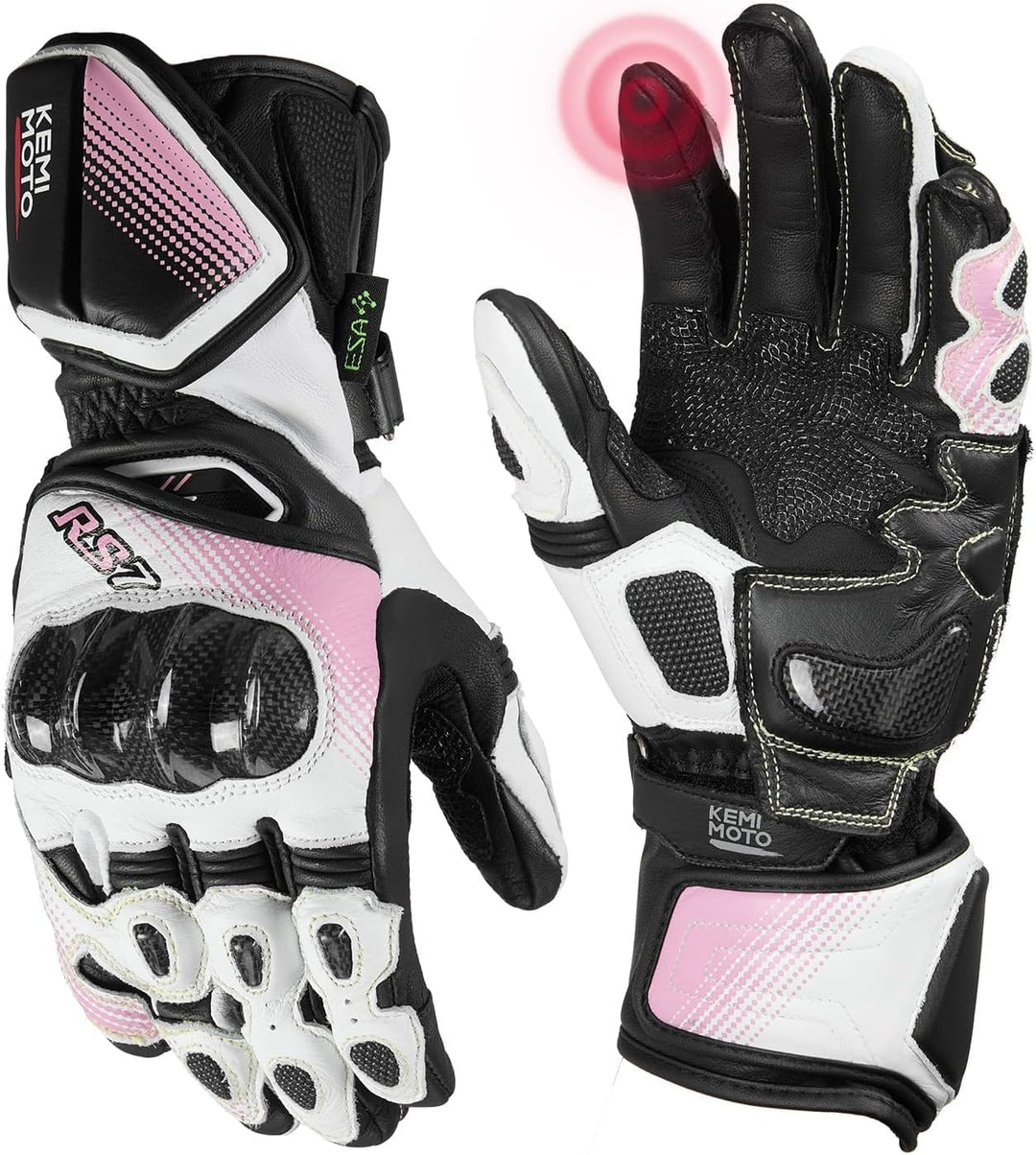 Motorradhandschuhe Damen Leder mit Carbon & Touchscreen – DE Kemimoto
