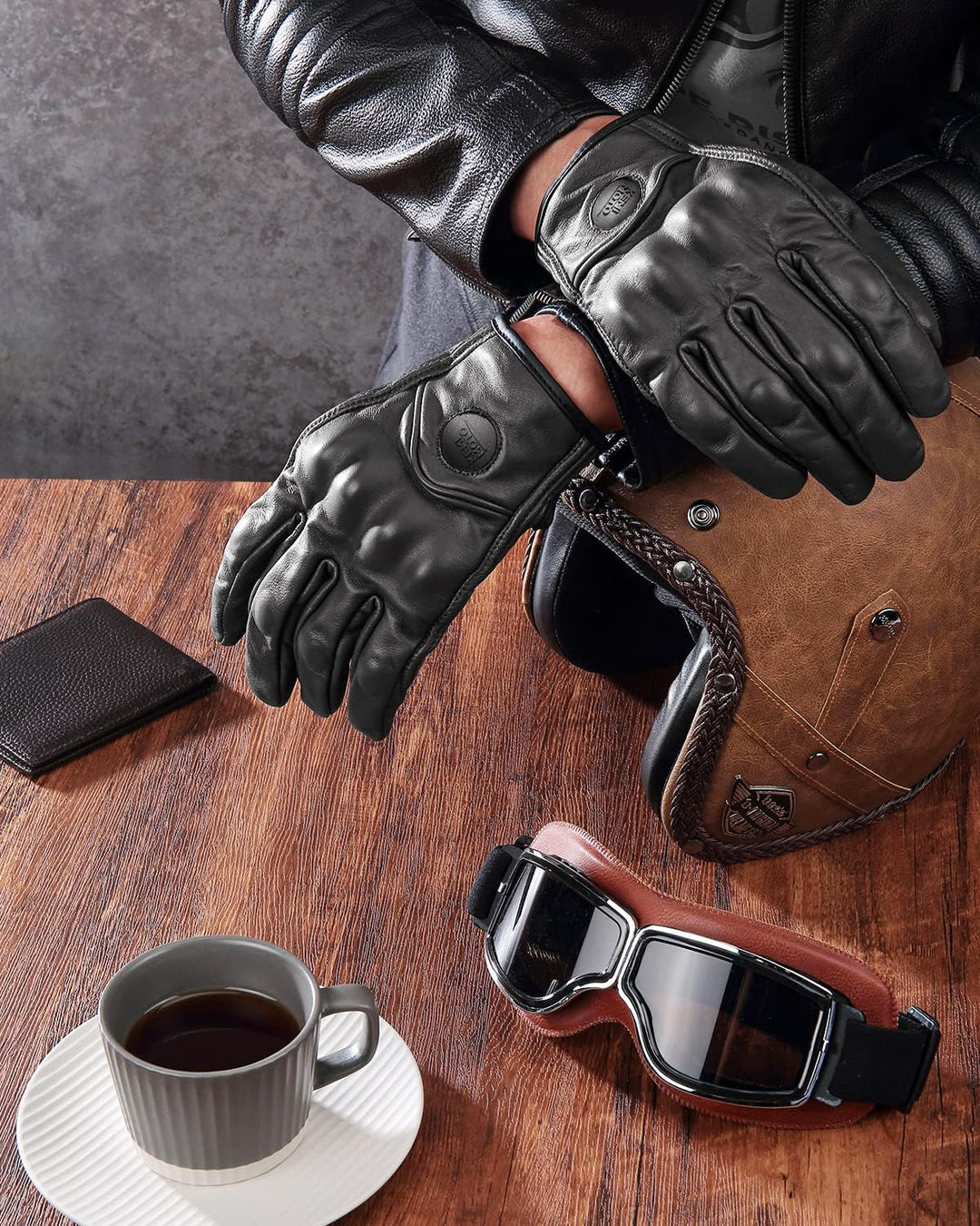 Leder Motorradhandschuhe mit Touchscreen & Knöchelprotektor