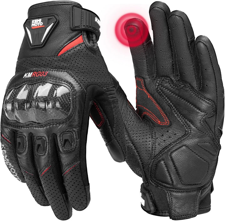 Leder Motorradhandschuhe mit Touchscreen für Herren