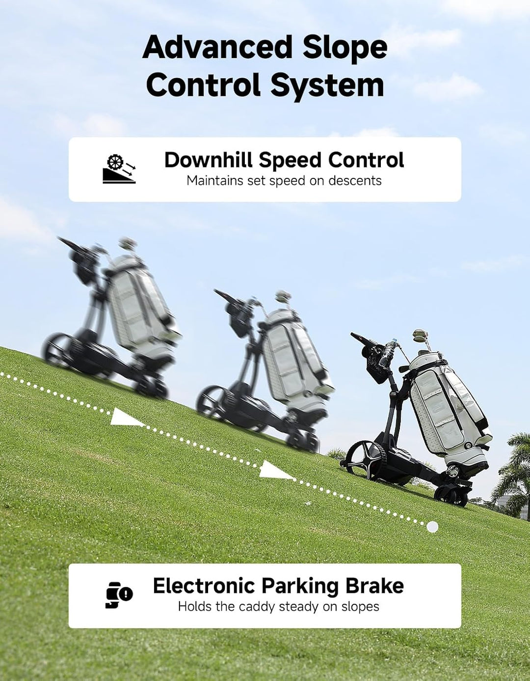 Carrinho elétrico de golfe com acompanhamento automático e controle remoto da ApexAI
