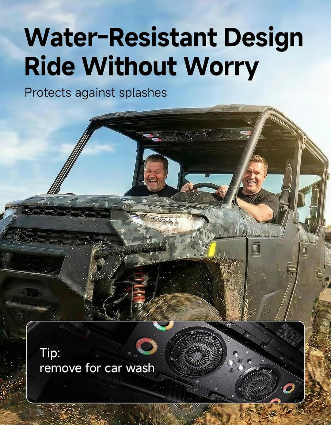 Deckenventilator mit RGB-Beleuchtung für UTVs mit einer Dachbreite von 57–42 Zoll, geeignet für Polaris Ranger, RZR, Can-Am Defender und CFMOTO Uforce