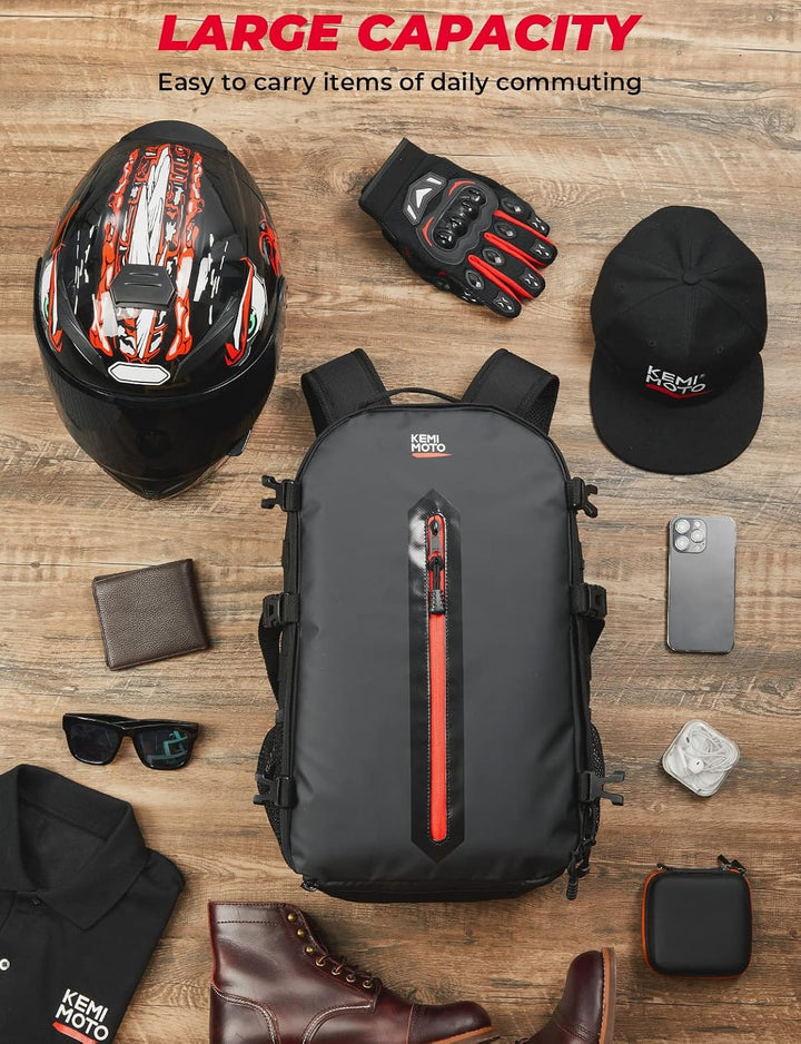 20L Motorcycle Helmet Backpack with Hidden Helmet Net