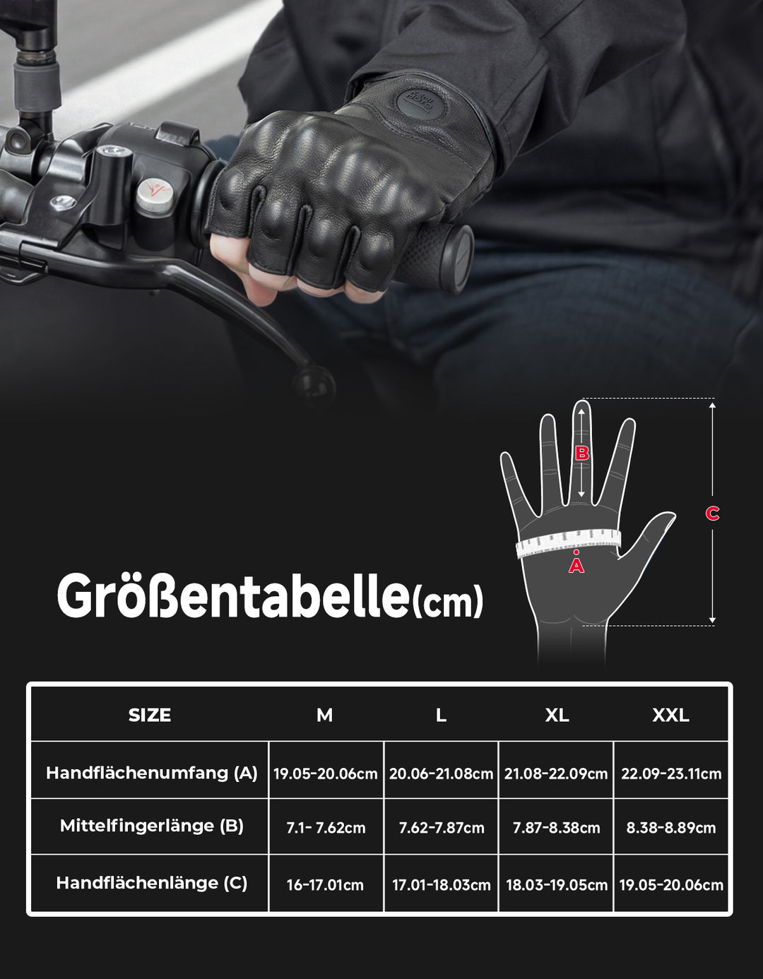 Motorradhandschuhe Leder Protektor mit PVC-Schutzschale & Belüftung