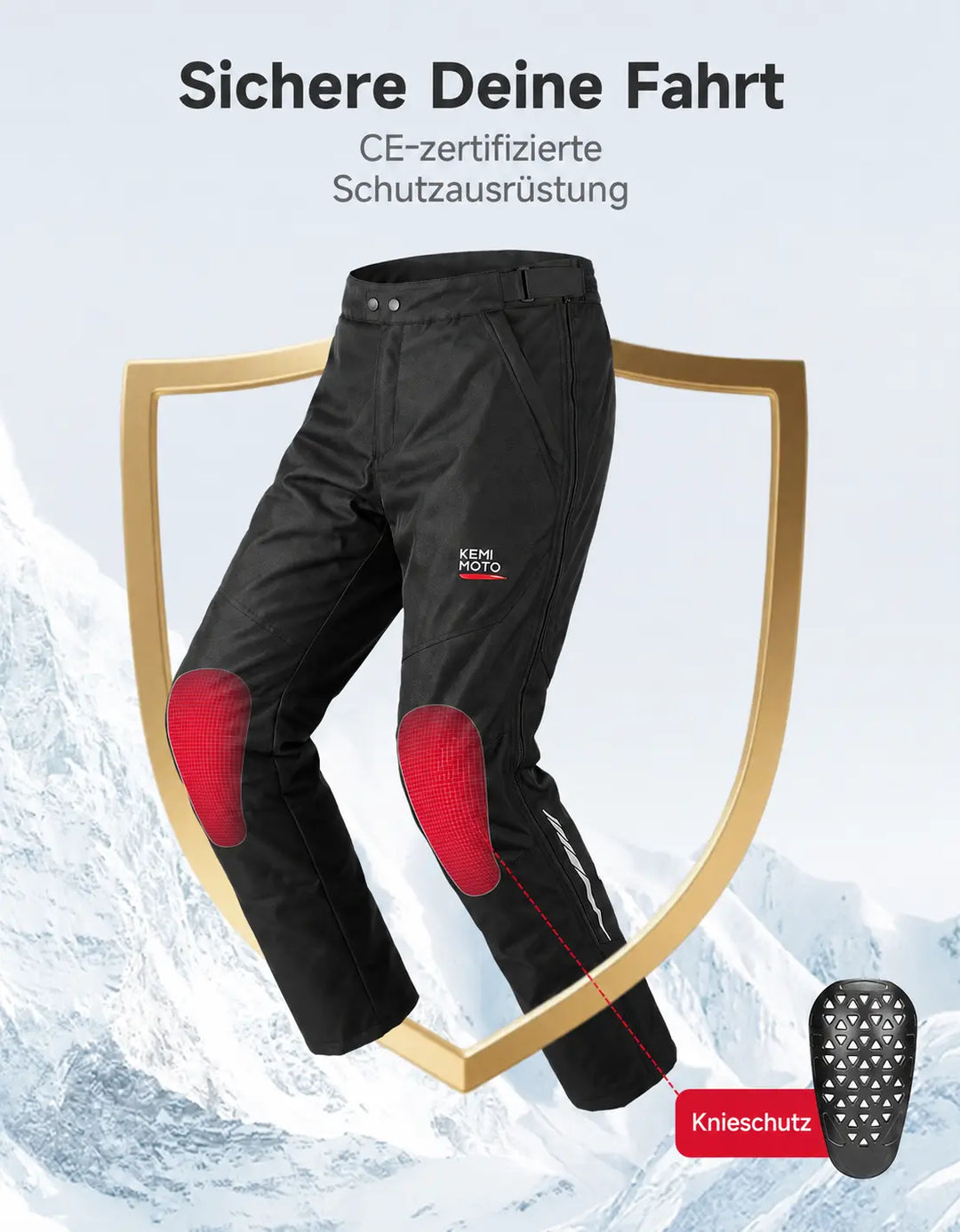 Winter-Motorradhose mit CE-Schutz und Doppelreißverschluss
