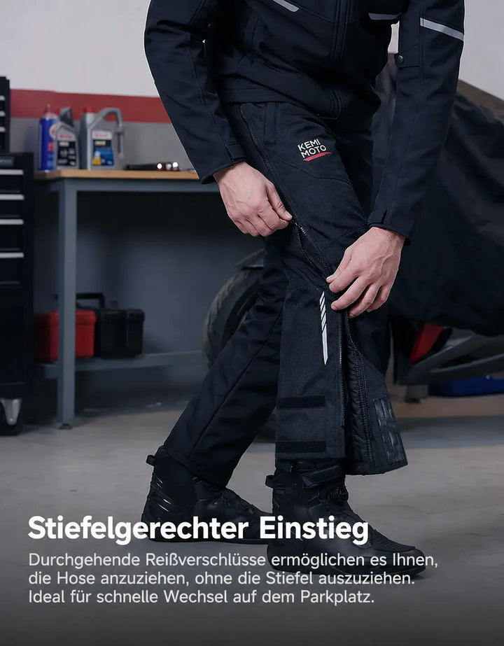 Winter-Motorradhose mit CE-Schutz und Doppelreißverschluss