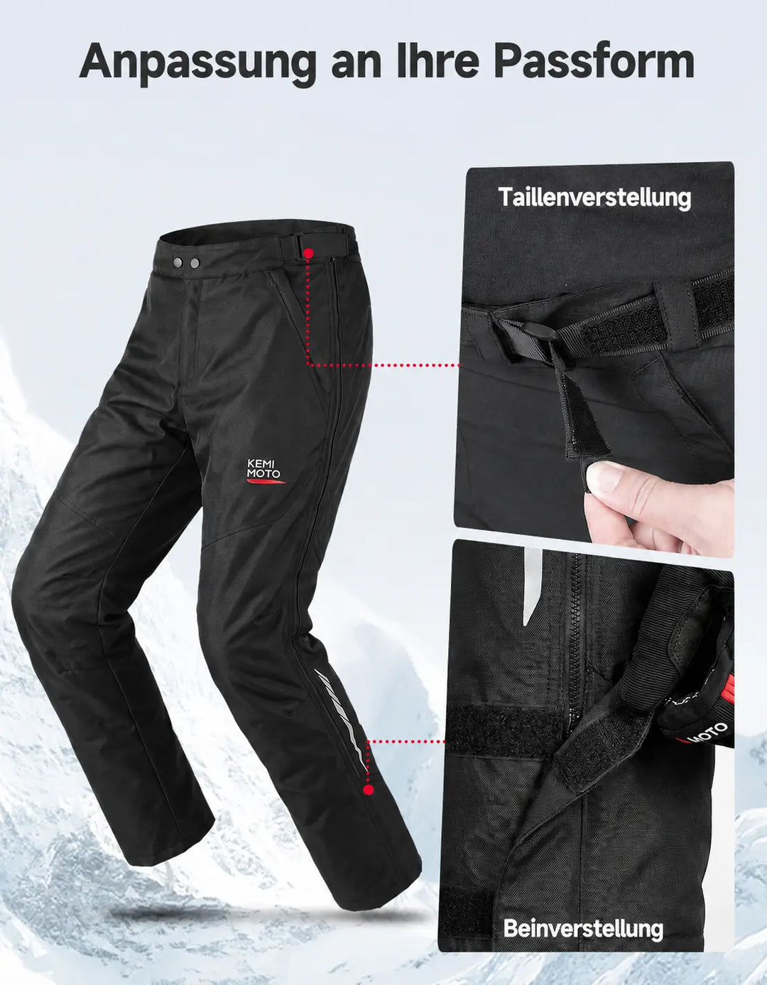 Winter-Motorradhose mit CE-Schutz und Doppelreißverschluss