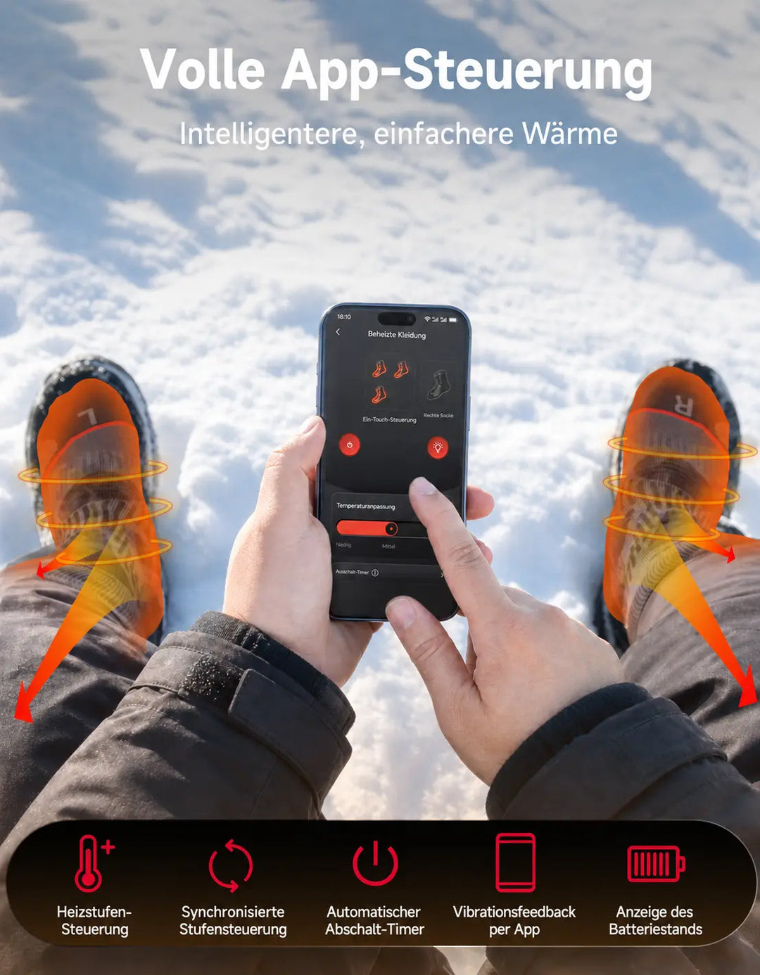 Beheizbare Socken für Herren und Damen mit App-Steuerung und 3 Heizstufen