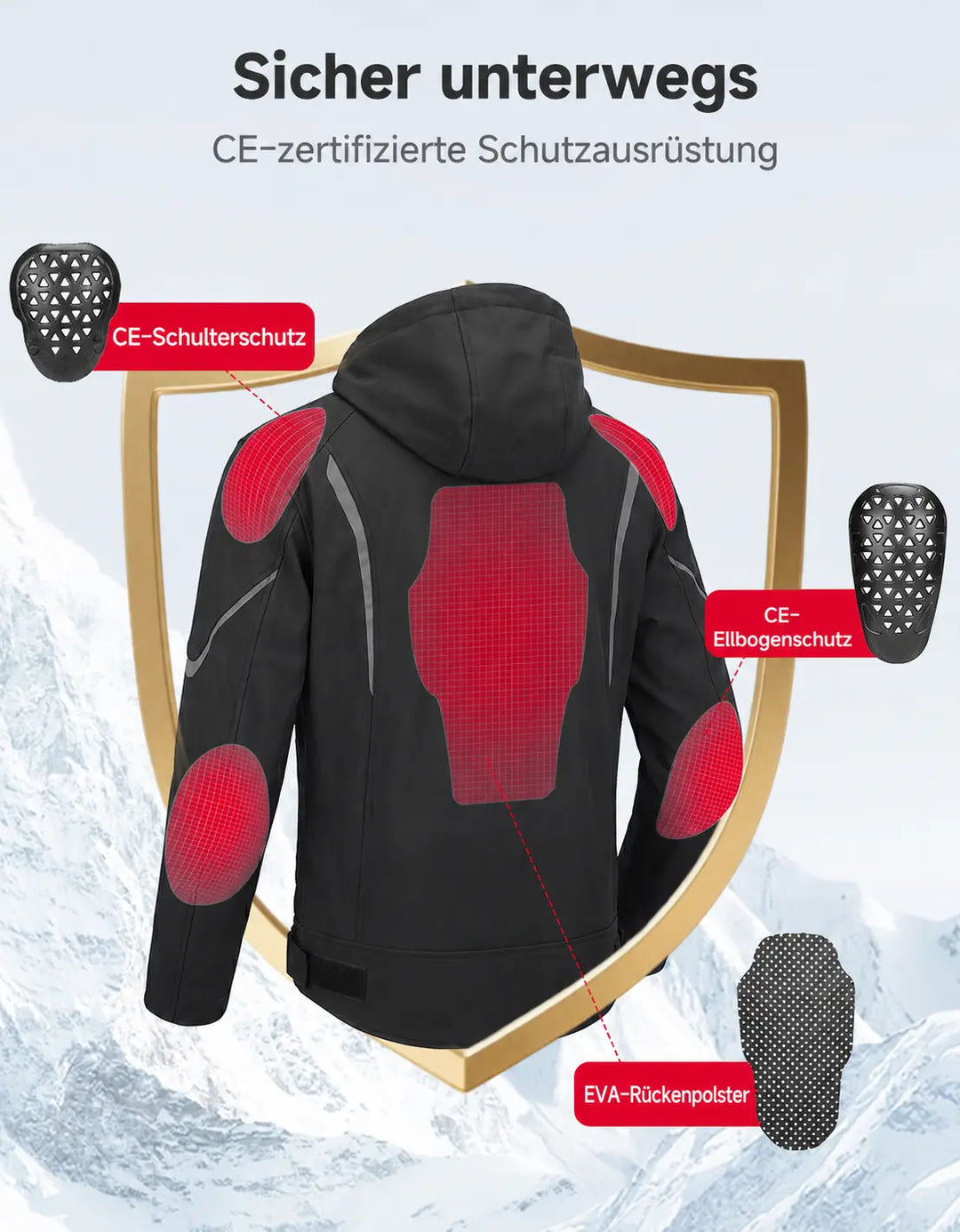 2-in-1 Motorradjacke mit CE-Protektoren und Innenfutter