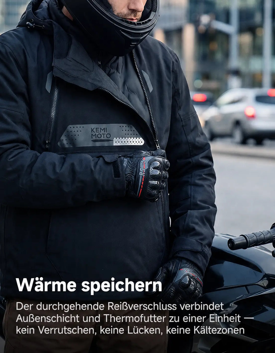3-in-1 Motorradjacke mit CE-Protektoren und 270 g Innenfutter
