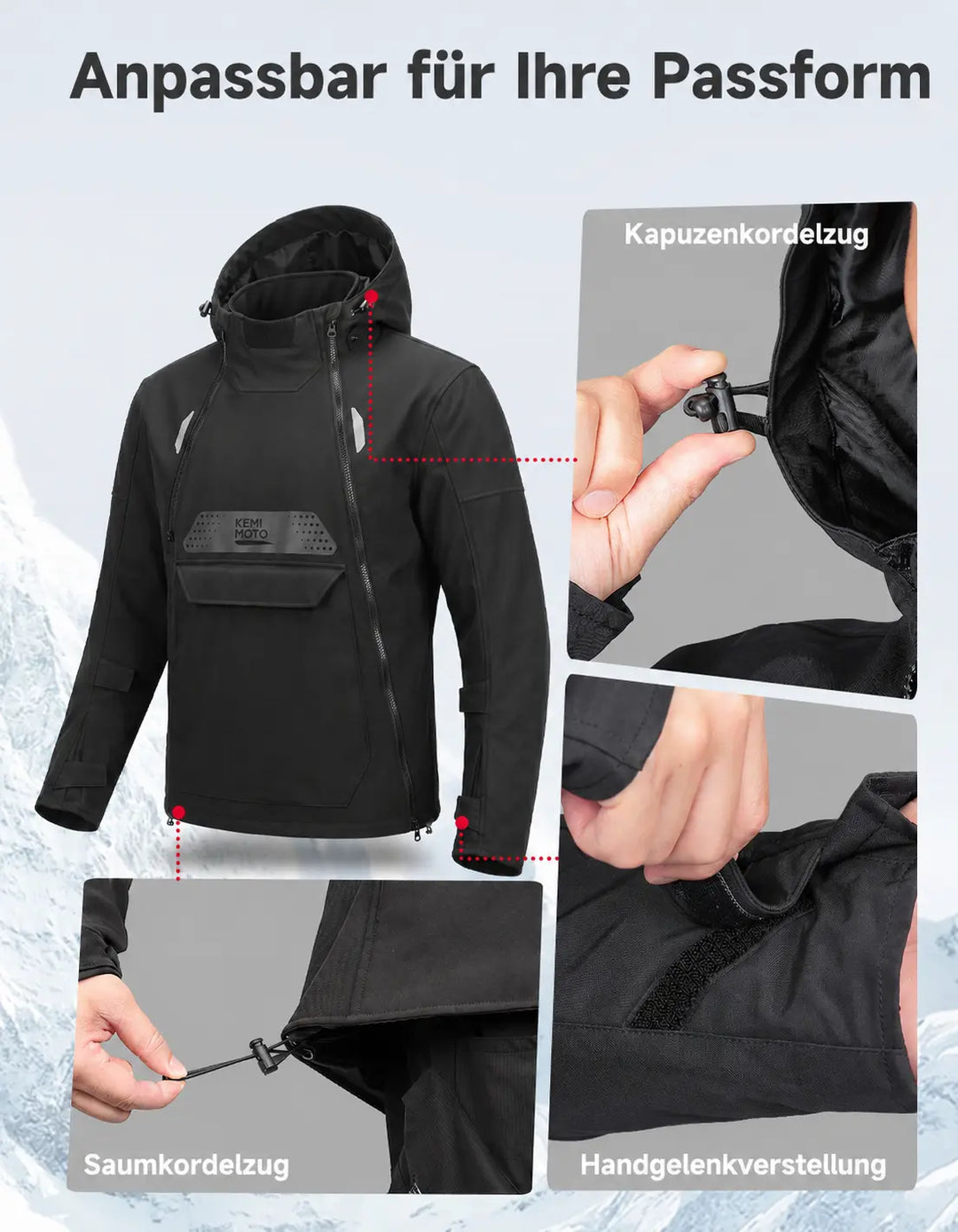 3-in-1 Motorradjacke mit CE-Protektoren und 270 g Innenfutter