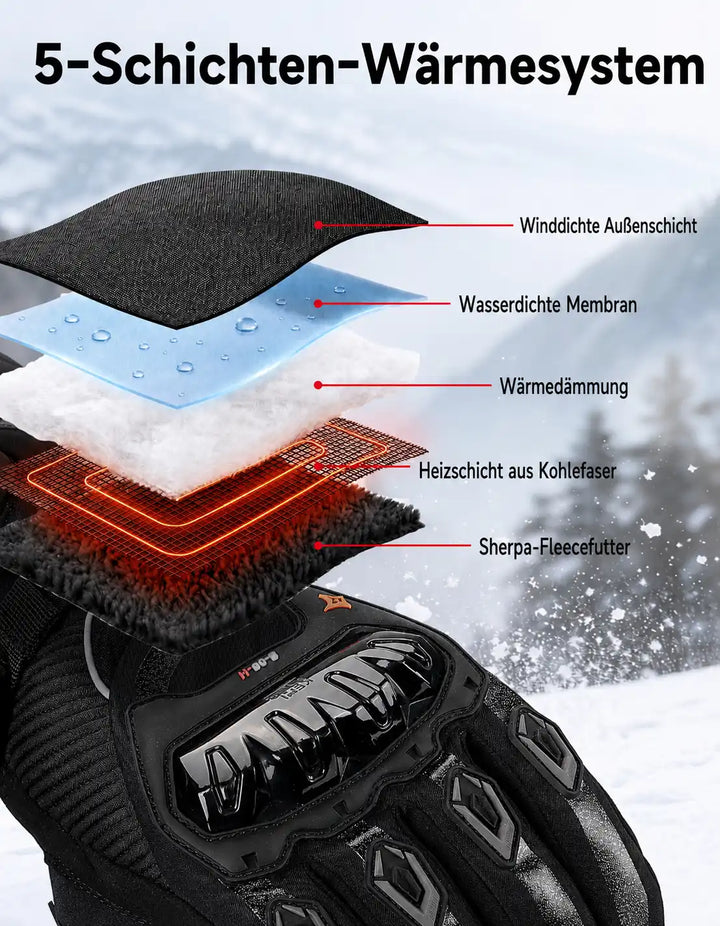 Beheizbare Motorradhandschuhe mit Hybrid-Strom & Magnetanschluss