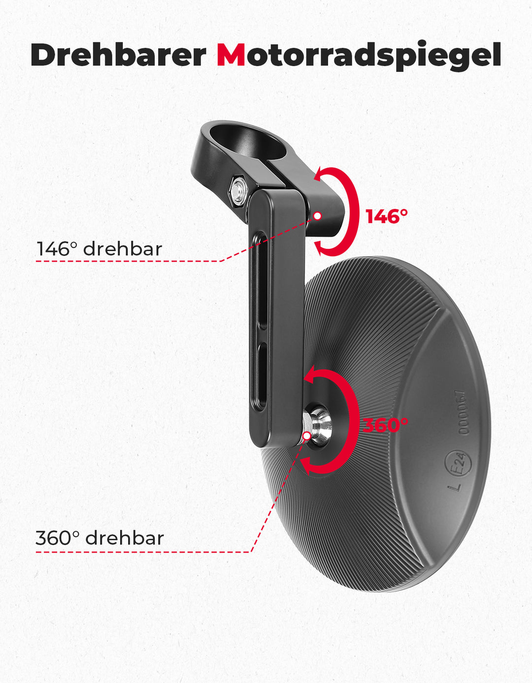 Motorrad-Rückspiegel, CNC-gefräste Aluminiumstange für 22 mm oder 25.4 mm