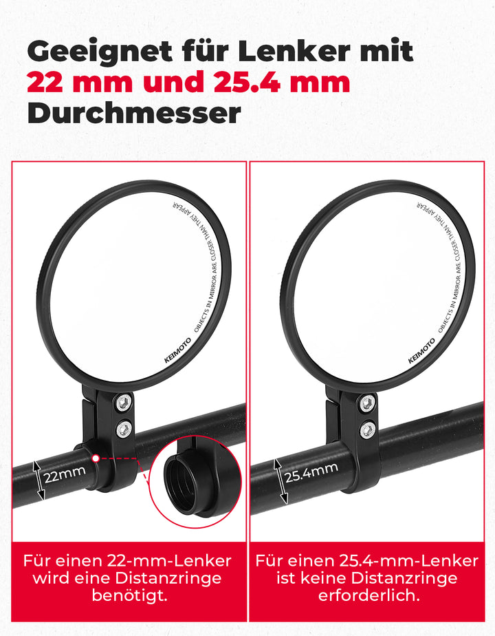 Motorrad-Rückspiegel, CNC-gefräste Aluminiumstange für 22 mm oder 25.4 mm
