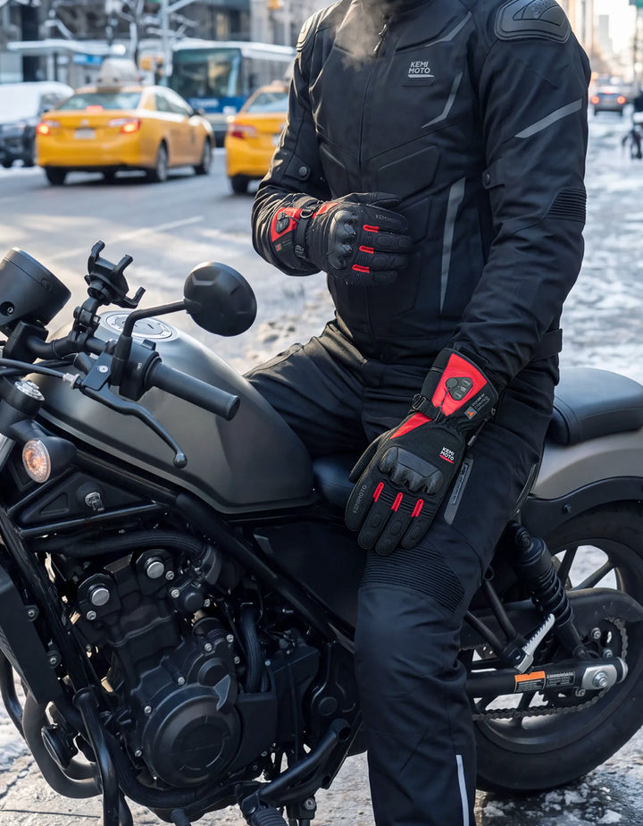 Beheizbare Motorradhandschuhe mit Hybridversorgung, 2 Heizzonen und Touchscreen