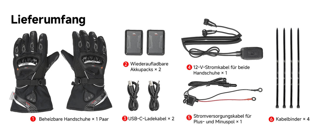 Beheizbare Motorradhandschuhe mit Hybrid-Strom & Magnetanschluss