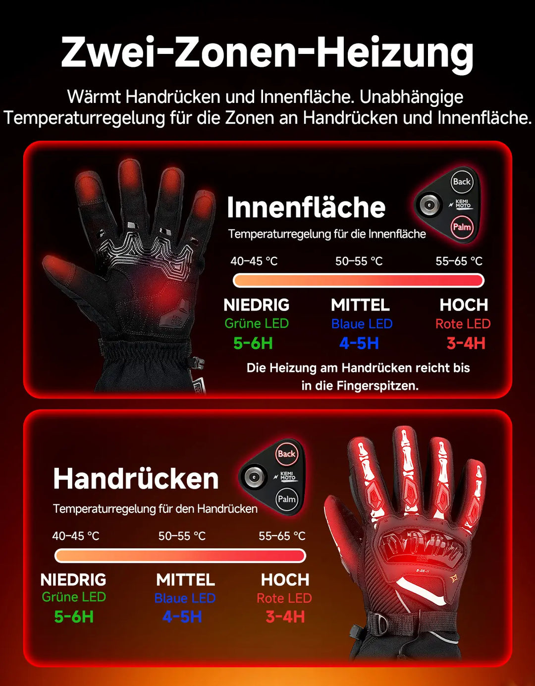 Beheizbare Motorradhandschuhe mit Hybrid-Strom & Magnetanschluss