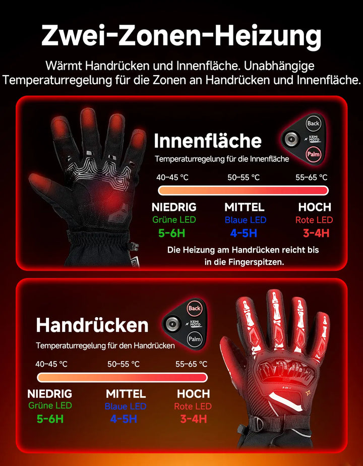 Beheizbare Motorradhandschuhe mit Hybrid-Strom & Magnetanschluss