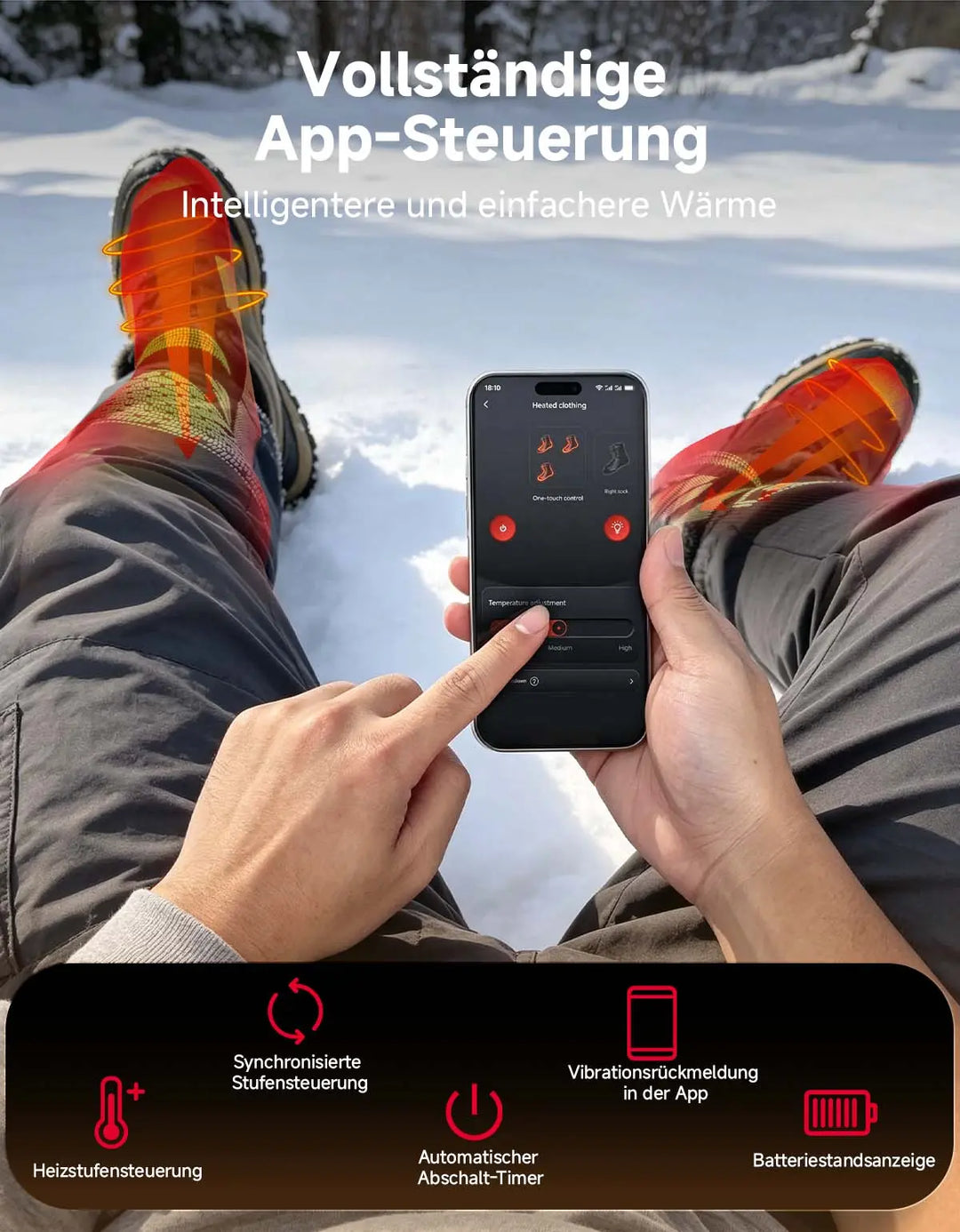 Beheizte Socken für Herren Damen mit Vollfuß- und Zehenheizung