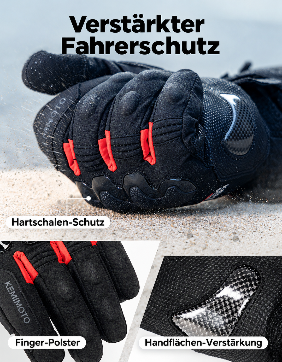 Beheizbare Motorradhandschuhe mit Hybridversorgung, 2 Heizzonen und Touchscreen