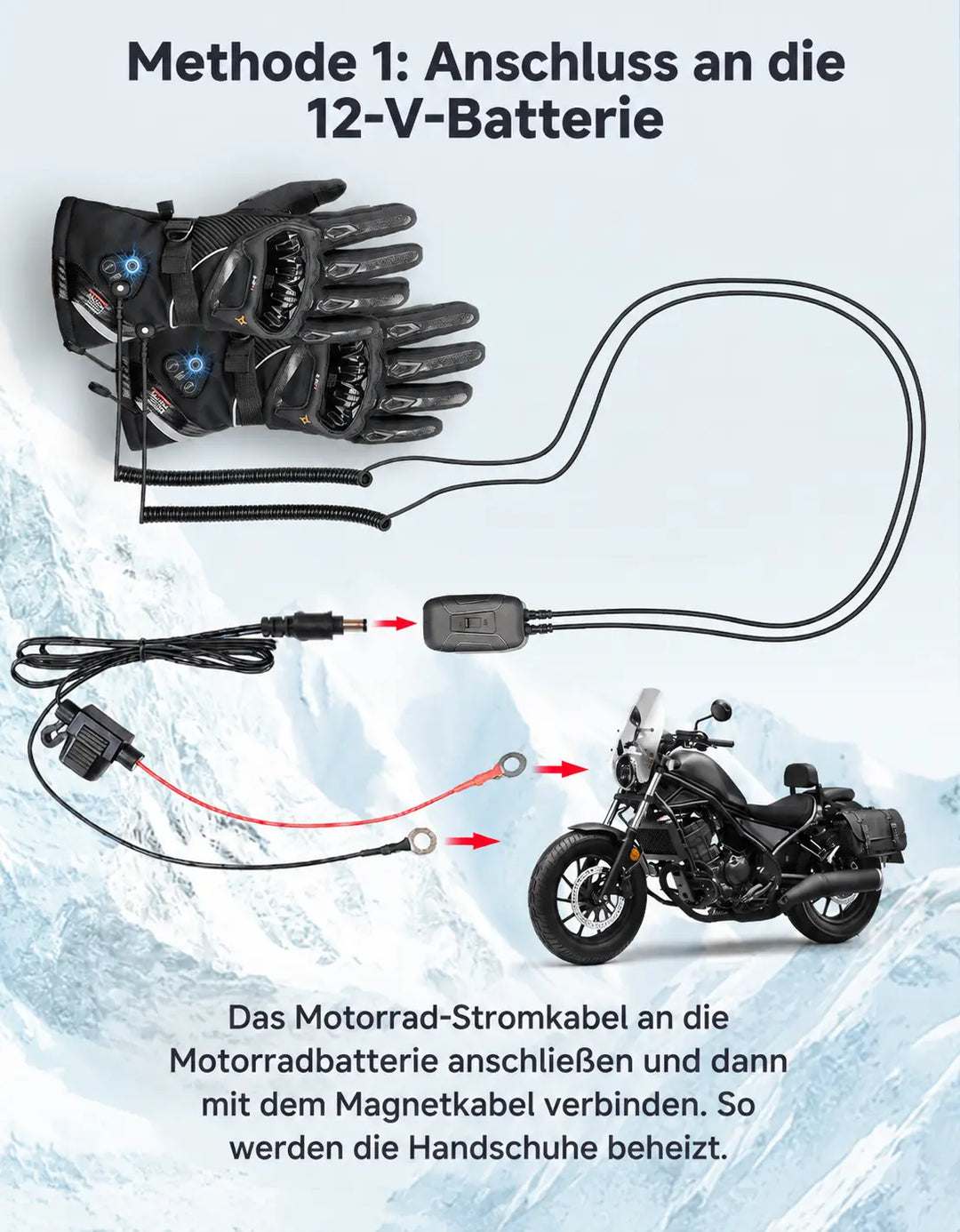 Magnetisches 12V-Ladekabel mit Temperaturregler für KEMIMOTO-Heizhandschuhe