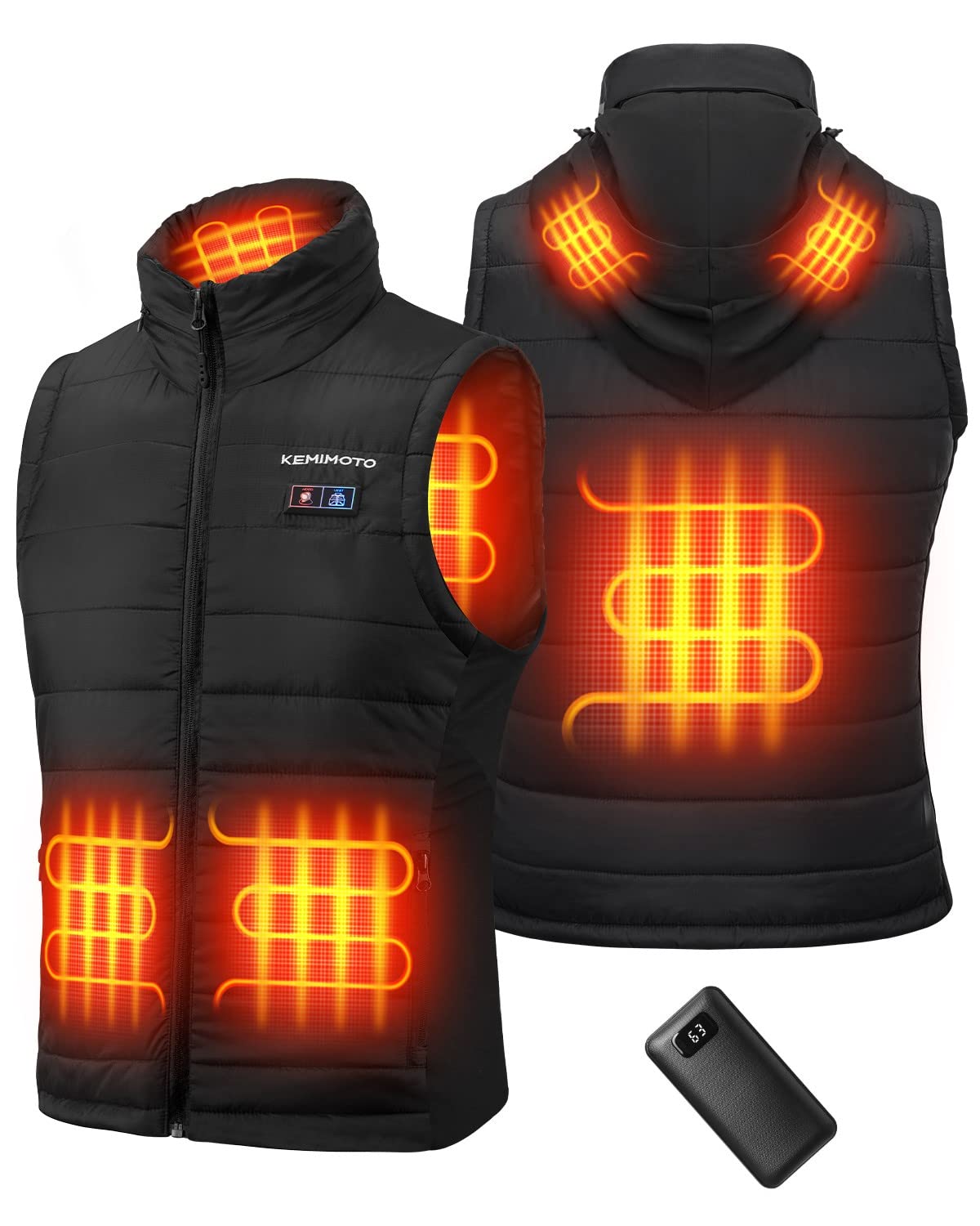 KEMIMOTO Heizweste Herren - 6 Heizzonen, 3 Wärmestufen, USB-beheizt Für Outdoor-Aktivitäten