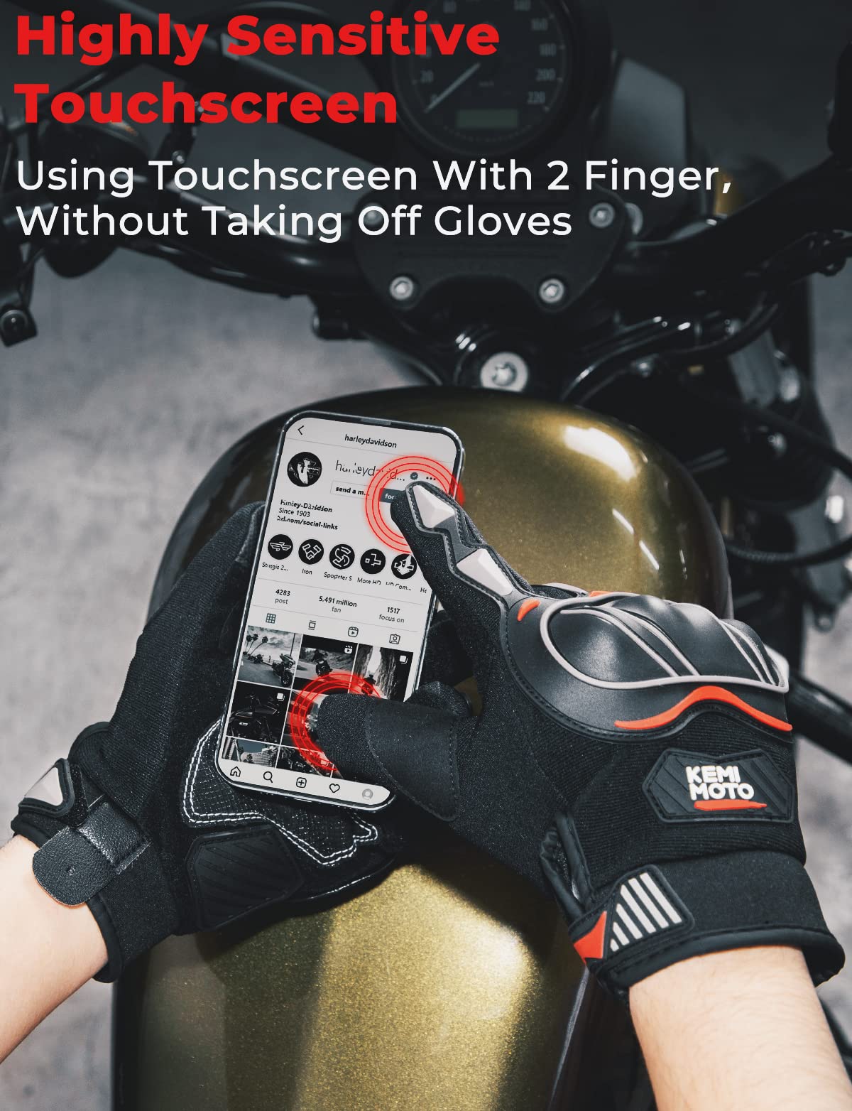 HAZIR Motorradhandschuhe Herren – Mit Touchscreen-Fingerspitzen & Knöchelschutz