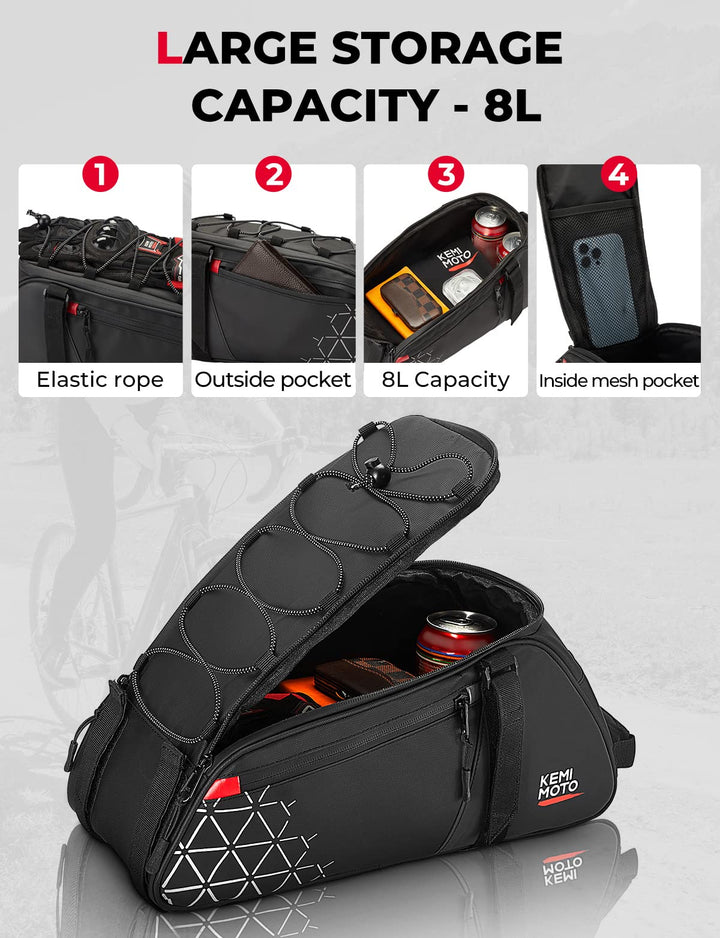 2 IN 1 8L & Wasserdicht Fahrradtaschen mit Tragegriff und Schultergurt