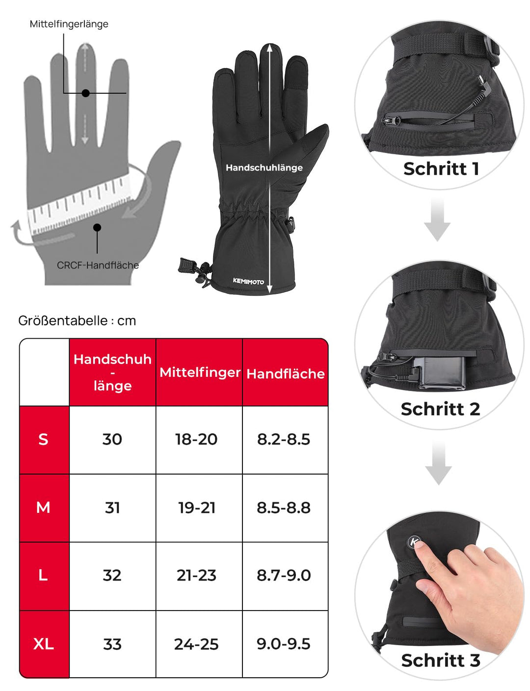 Beheizte Handschuhe mit 2500mAh Akku